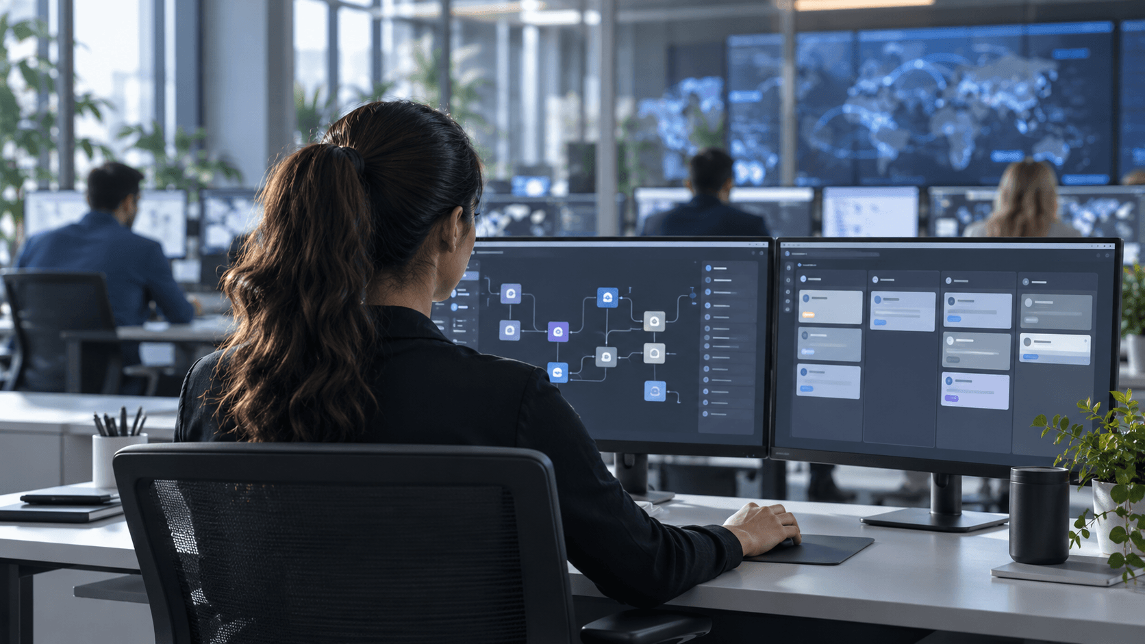 Concepto de coordinación de tareas empresariales con agentes de IA