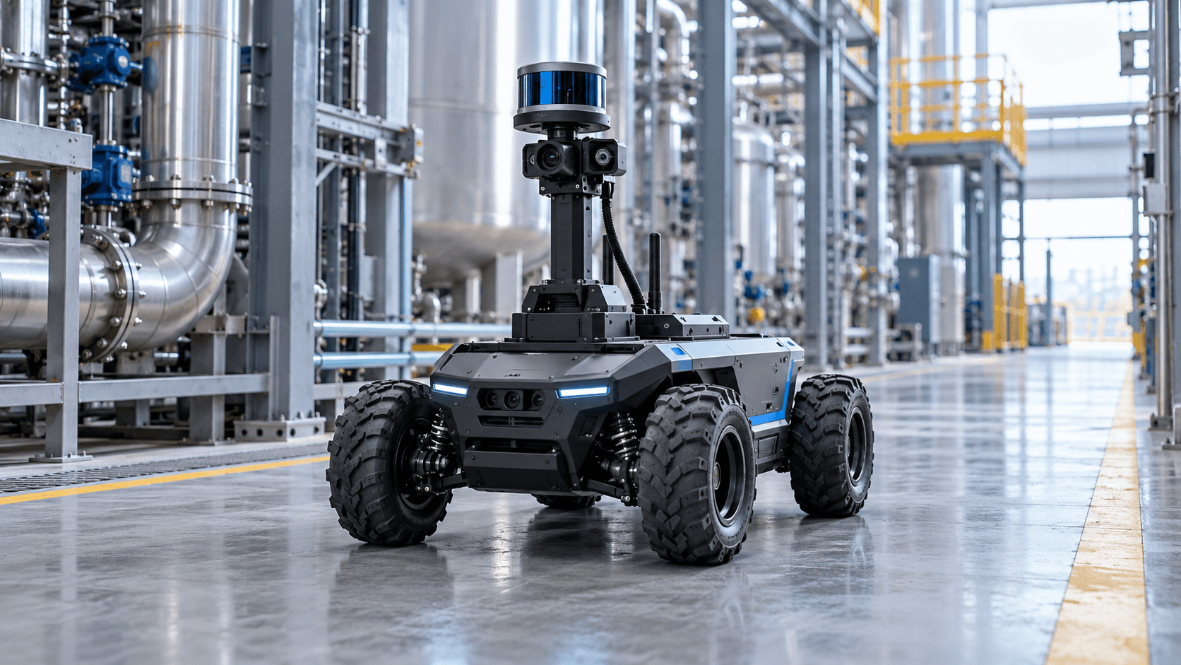 Ground UGV drone concept for industrial supervision and logistics